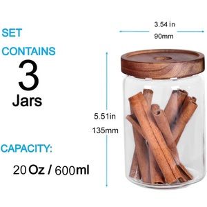 Food Storage Containers with Airtight Acacia Lids, 20FL OZ Glass Canisters Set-3